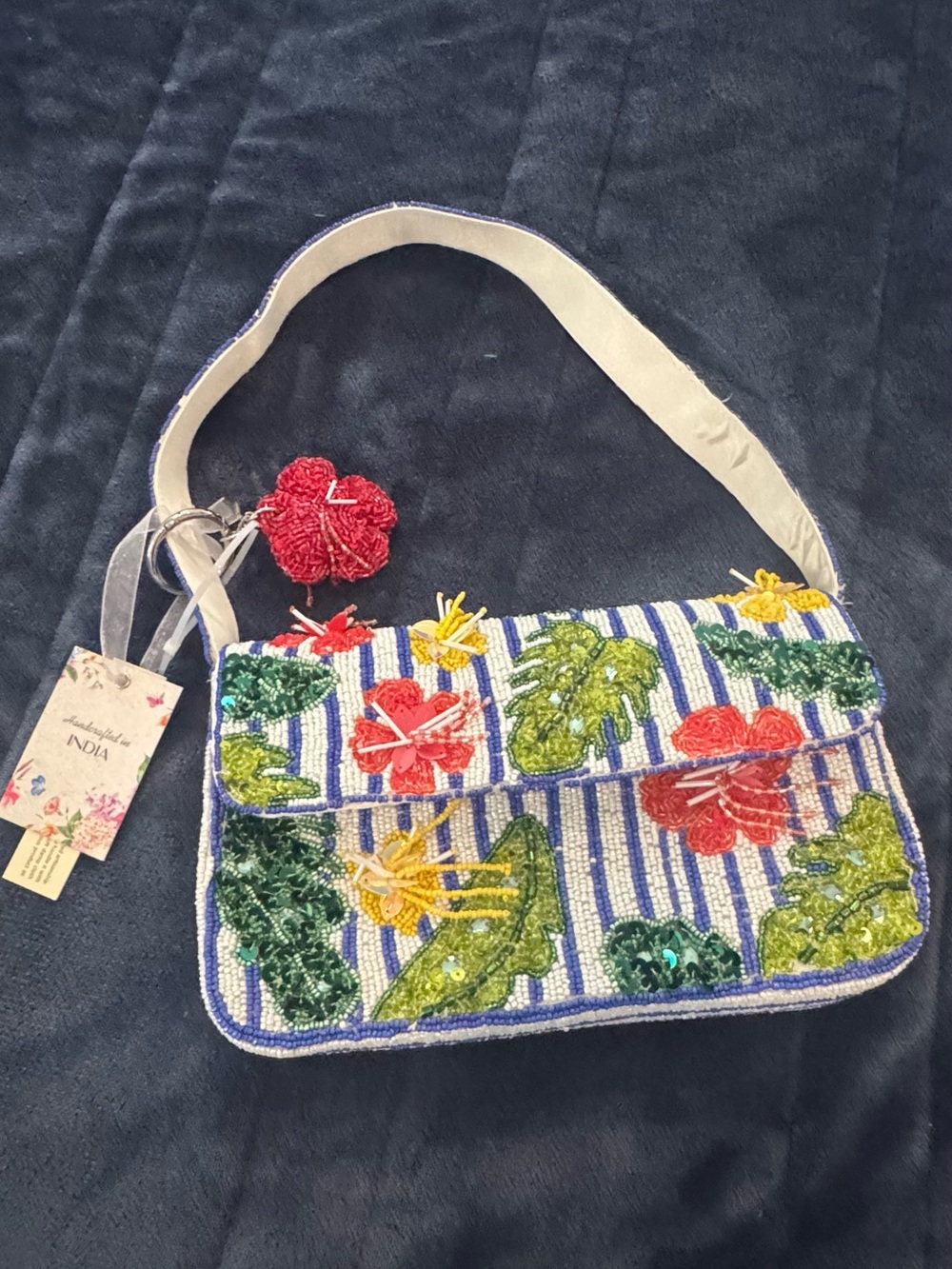 NWT- Beaded Floral Shoulder Bag in Multicolor